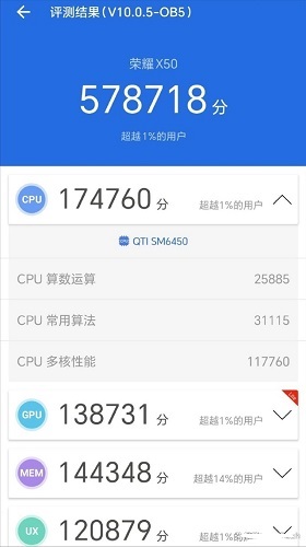 荣耀x50安兔兔能跑多少分